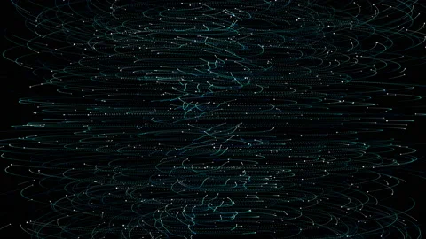 Spinning particles moving round with long trails of motion in 3D space Stock-Footage 139093231