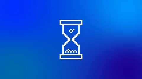 Spinning Pixel Computer Wait or Loading Hour Glass Over Blue Background Stock Footage 104234972