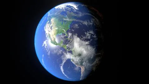 Spinning planet Earth. Space view. 3D render. Stock Illustration