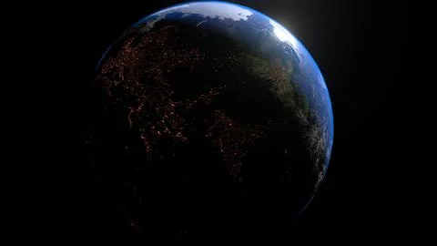 Spinning planet Earth. Space view. 3D render. Stock Illustration