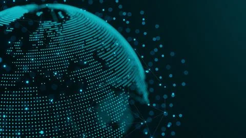 Spinning planet Earth. Technology communication concept. 3d render. Illustrazione stock