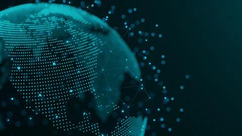 Spinning planet Earth. Technology communication concept. 3d render. Illustrazione stock