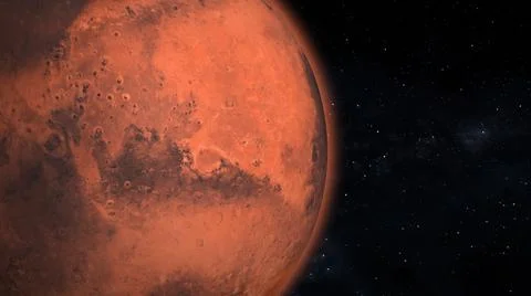 Spinning planet mars isolate on dark. Illustrazione stock