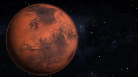 Spinning planet mars isolate on dark. Illustrazione stock