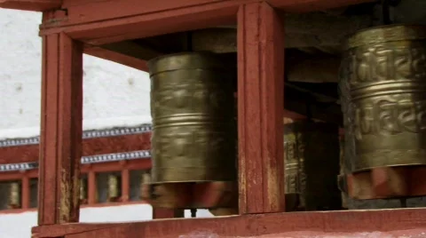 Spinning prayer wheel monastery Stock Footage 267337