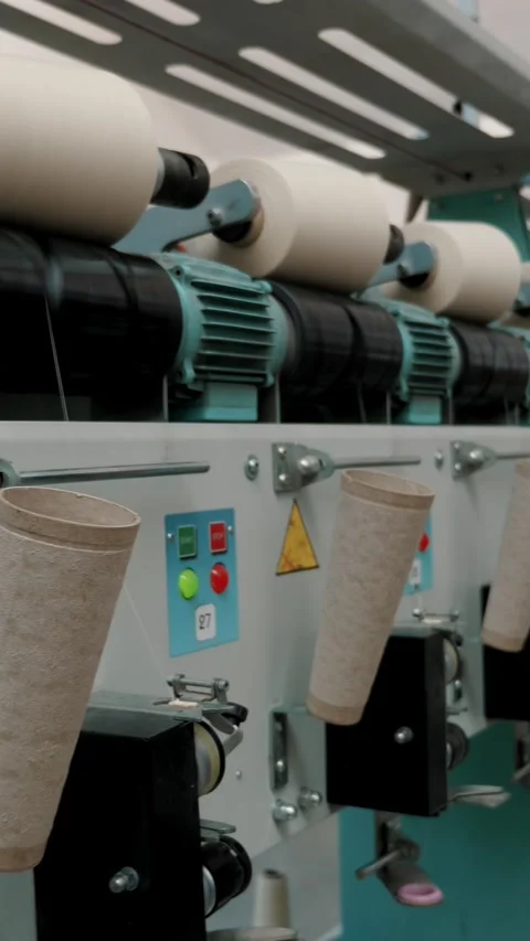 Spinning production. Yarn making processes. Textile factory equipment. Threads Stock Footage 316892260