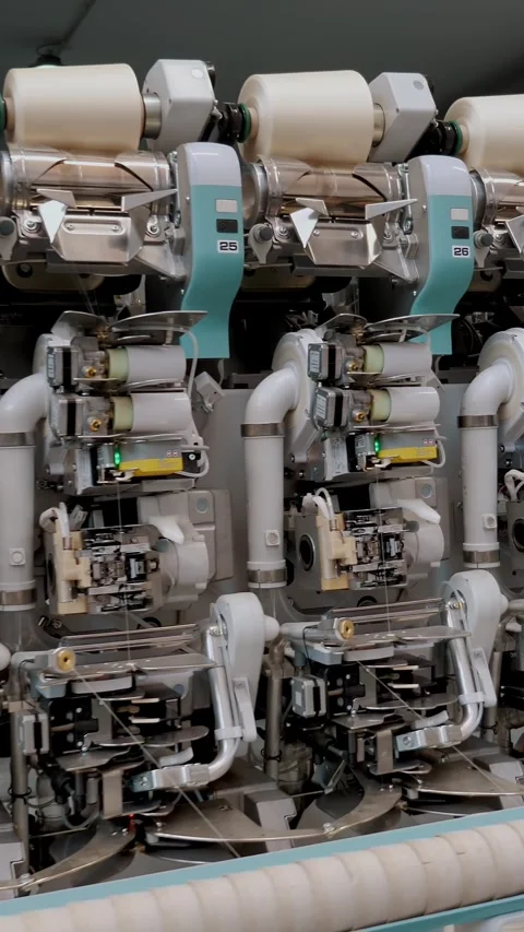 Spinning production. Yarn making processes. Textile factory equipment. Threads Stock Footage 317437435