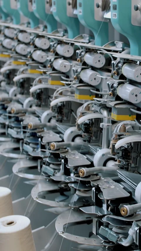 Spinning production. Yarn making processes. Textile factory equipment. Threads Stock Footage 317849813