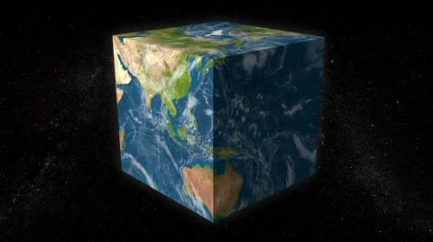 Spinning realistic cube Earth loop with stars in HD Stock Footage 5164610
