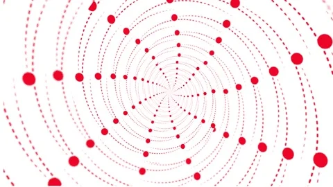 Spinning red dots create a spiral pattern on a white background in digital ar Stock Footage 333445897