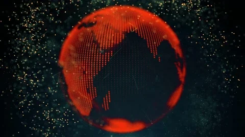 Spinning red globe and glowing dots Stock Footage 68566906