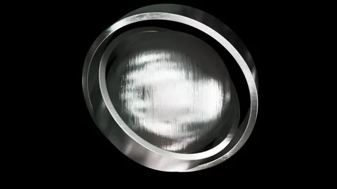 Spinning scratched silver metallic sphere surrounded by satin silver metal rings Stock Footage 270079088