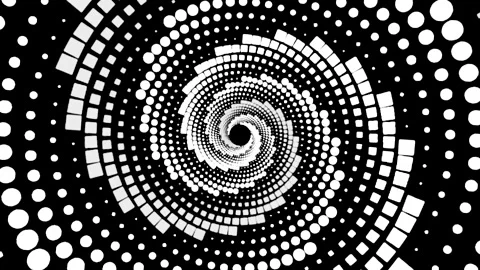 Spinning shapes create a dynamic visual experience in black and white Stock Footage 333445898