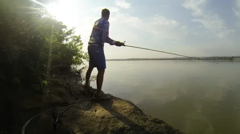 With spinning on the shore Stock-Footage 42039451