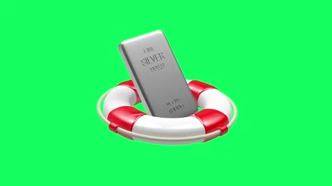 Spinning silver bar inside life preserver on green screen, 3D rendering. Stock Footage 335864868