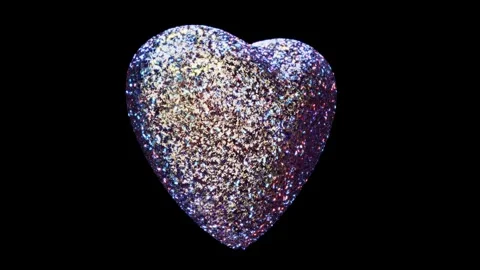 Spinning silver metallic sequin colorful heart looping 3D animation with alpha Video stock 166176403
