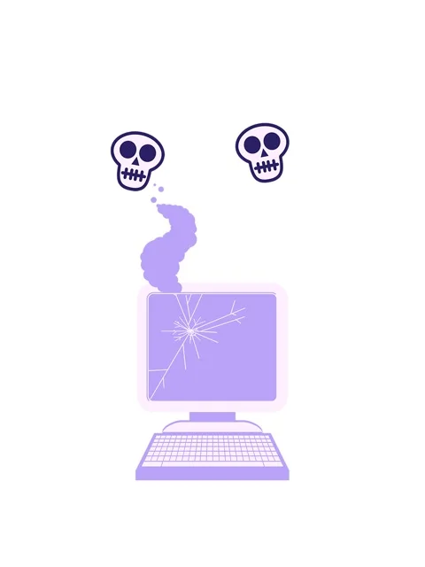 Spinning skulls animation of broken computer graphic vector illustration desi Stock Footage 324394208