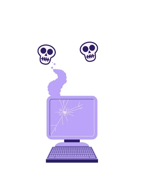 Spinning skulls animation of broken computer graphic vector illustration Stock Footage 324424734