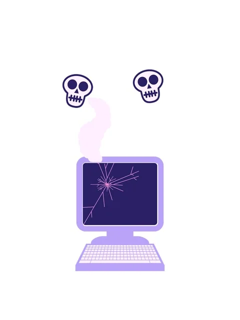 Spinning skulls animation of broken computer graphic vector illustration icon Stock Footage 324453770