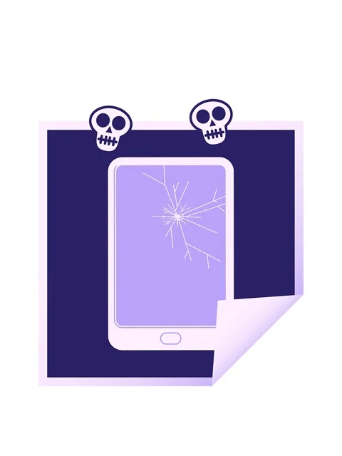 Spinning skulls animation of broken electronic tablet vector square sticker Stock Footage 324064222