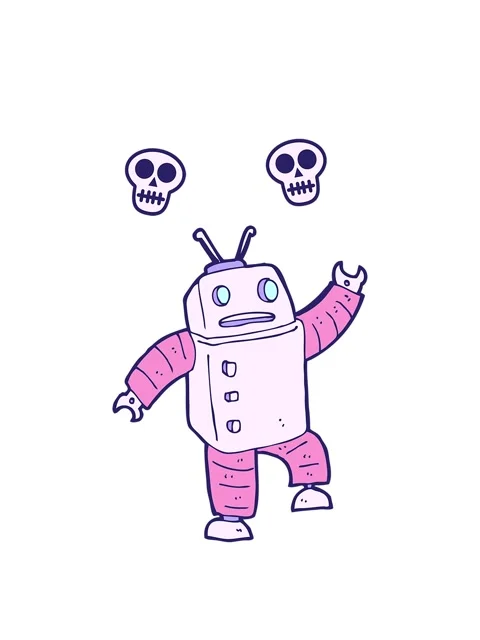 Spinning skulls animation of a cartoon android doodle Stock Footage 324206403