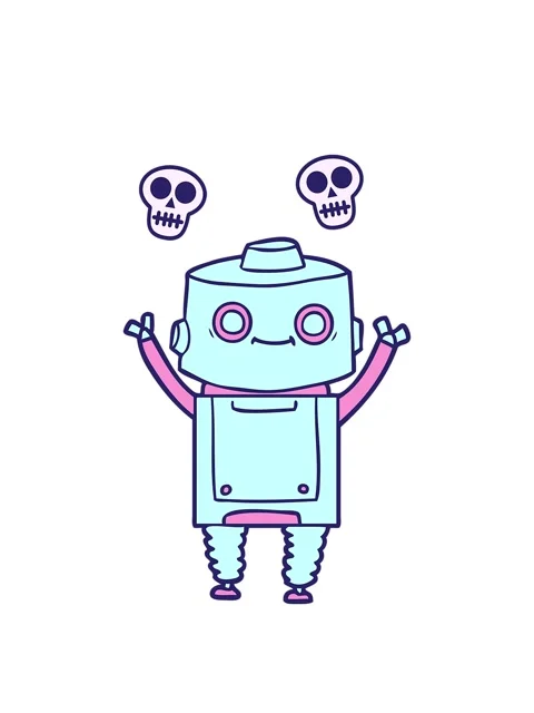 Spinning skulls animation of a cartoon android Stock Footage 324207115