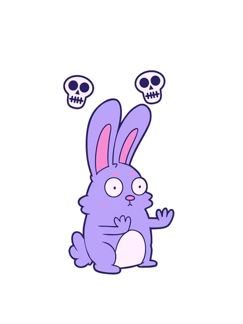 Spinning skulls animation of a cartoon scared rabbit Stock Footage 324291601