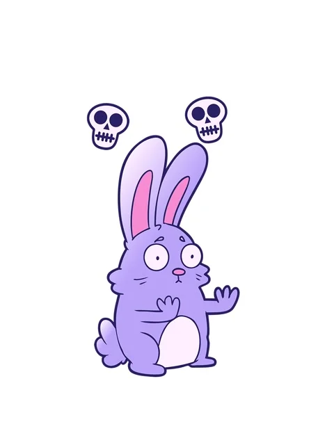 Spinning skulls animation of cartoon scared rabbit Stock Footage 324312564