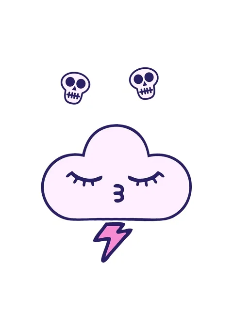 Spinning skulls animation of comic book style cartoon of a thunder cloud Stock Footage 324162361