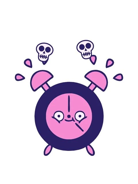 Spinning skulls animation of a comic book style cartoon of a alarm clock Stock Footage 324277691