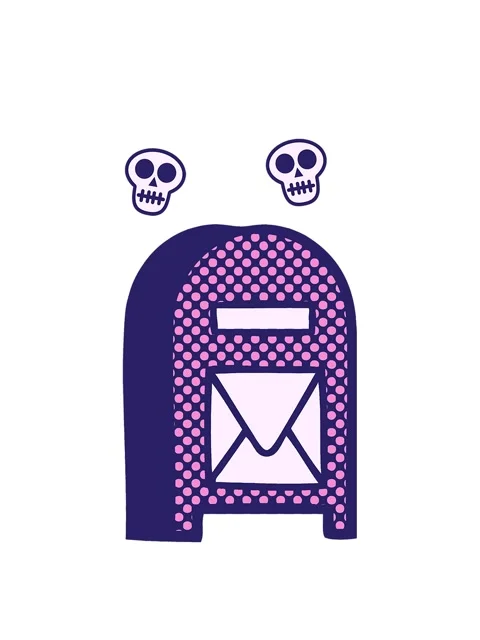 Spinning skulls animation of comic book style cartoon of a mail box Stock Footage 324348208