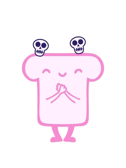 Spinning skulls animation of cute slice of bread Stock Footage 324269284