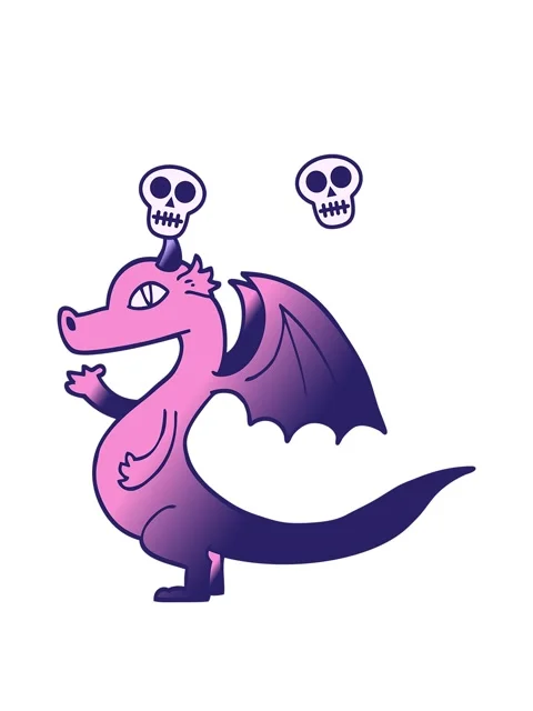Spinning skulls animation of cute vector gradient illustration cartoon dragon Stock Footage 324068615