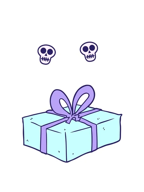 Spinning skulls animation of drawing of a wrapped gift Stock Footage 324400289