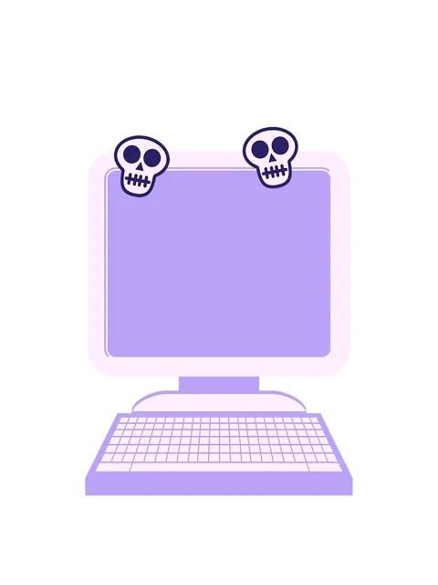Spinning skulls animation of Flat colour illustration of a computer Stock Footage 324256845