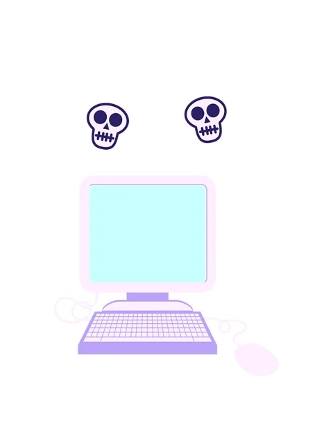 Spinning skulls animation of Flat colour illustration of a computer error Stock Footage 324430618