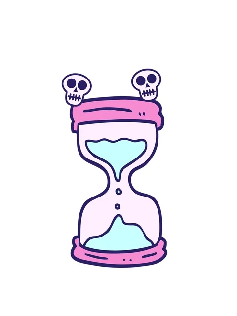 Spinning skulls animation of hand drawn doodle style cartoon hourglass Stock Footage 324041425