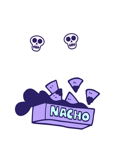 Spinning skulls animation of hand drawn doodle style cartoon nacho box Stock Footage 324103750