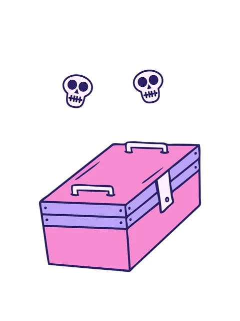 Spinning skulls animation of hand drawn cartoon doodle of a metal tool box Stock Footage 324145873