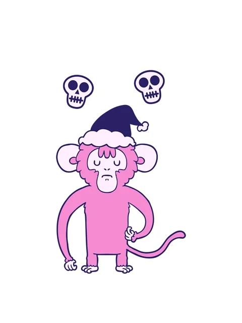 Spinning skulls animation of hand drawn line drawing of a monkey scratching.. Stock Footage 324163157