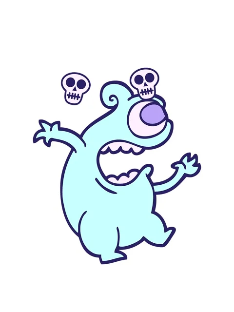 Spinning skulls animation of hand drawn doodle style cartoon green alien Stock Footage 324372576