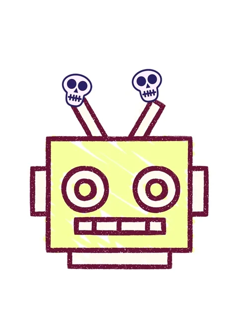 Spinning skulls animation of Robot Head Chalk Drawing in bright glow color Stock Footage 324263064