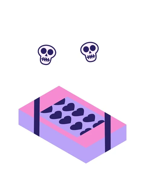 Spinning skulls animation of valentines gift box Stock Footage 324459286