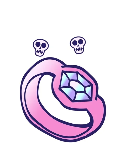 Spinning skulls animation of vector gradient illustration cartoon diamond rin Stock Footage 324086592