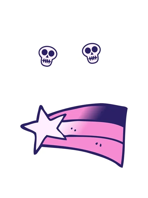 Spinning skulls animation of vector gradient illustration cartoon shooting st Stock Footage 324259422