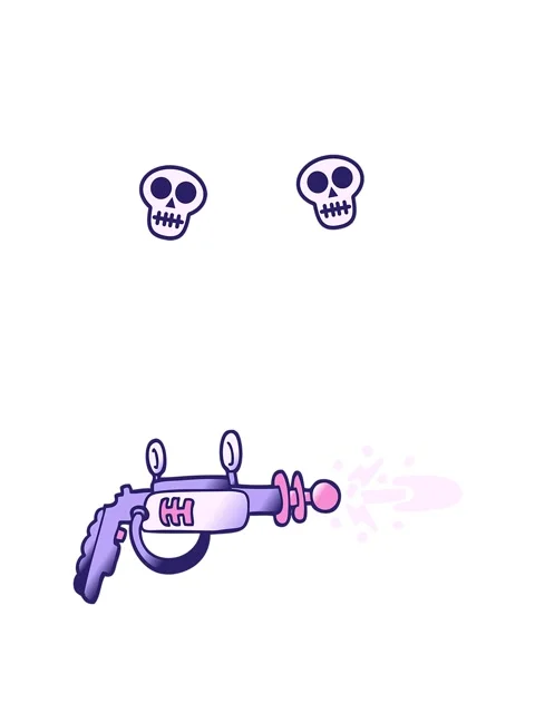 Spinning skulls animation of vector gradient illustration cartoon ray gun Stock Footage 324286425