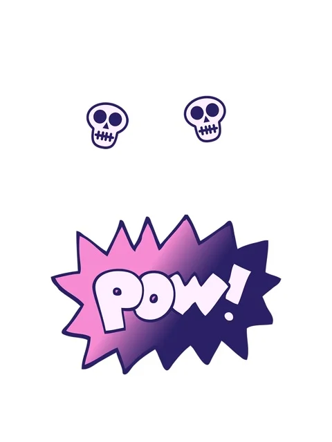 Spinning skulls animation of vector gradient illustration cartoon pow symbol Stock Footage 324312737