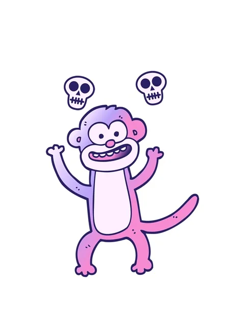 Spinning skulls animation of vector gradient illustration cartoon monkey Stock Footage 324349227