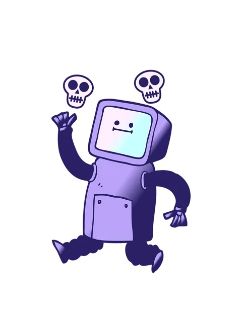 Spinning skulls animation of vector gradient illustration cartoon robot runni Stock Footage 324419196