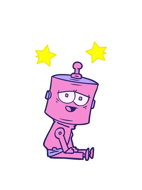 Spinning stars animation of a cartoon android character Stock Footage 324330502